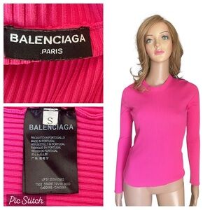 Balenciaga - Bright Pink Technic Rib Knit sweater size S